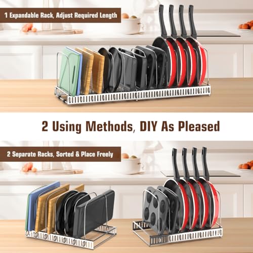 Housolution Cutting Board Organizer Rack, Expandable Baking Tray and Cookie Sheet Organizer with 14 Adjustable Dividers, Bakeware Muffin Tin Cupcake Pan Storage Organizer for Cabinet, Silver - Image 4