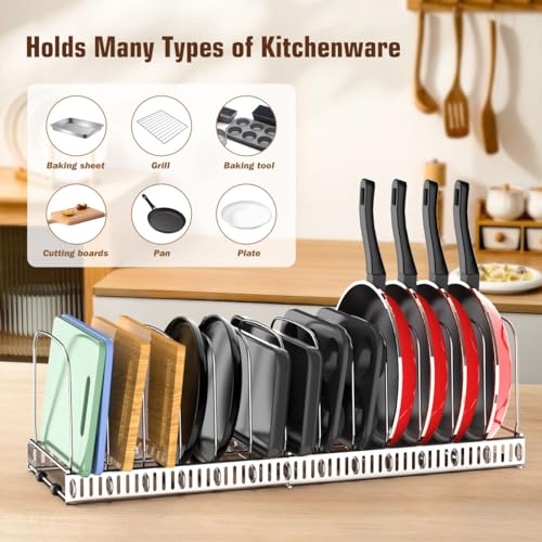 Housolution Cutting Board Organizer Rack, Expandable Baking Tray and Cookie Sheet Organizer with 14 Adjustable Dividers, Bakeware Muffin Tin Cupcake Pan Storage Organizer for Cabinet, Silver - Image 2