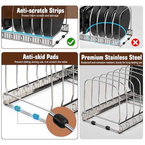 Housolution Cutting Board Organizer Rack, Expandable Baking Tray and Cookie Sheet Organizer with 14 Adjustable Dividers, Bakeware Muffin Tin Cupcake Pan Storage Organizer for Cabinet, Silver - Image 3