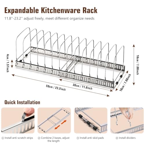 Housolution Cutting Board Organizer Rack, Expandable Baking Tray and Cookie Sheet Organizer with 14 Adjustable Dividers, Bakeware Muffin Tin Cupcake Pan Storage Organizer for Cabinet, Silver - Image 5