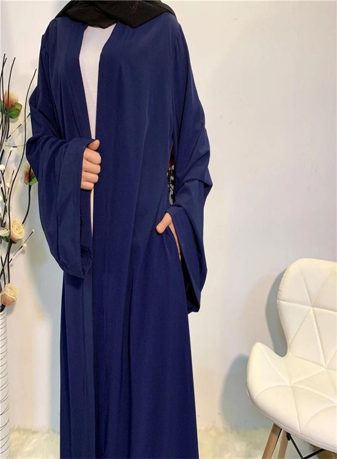 Loquat Solid Color Cardigan Gown Abaya Dark Blue - Image 2