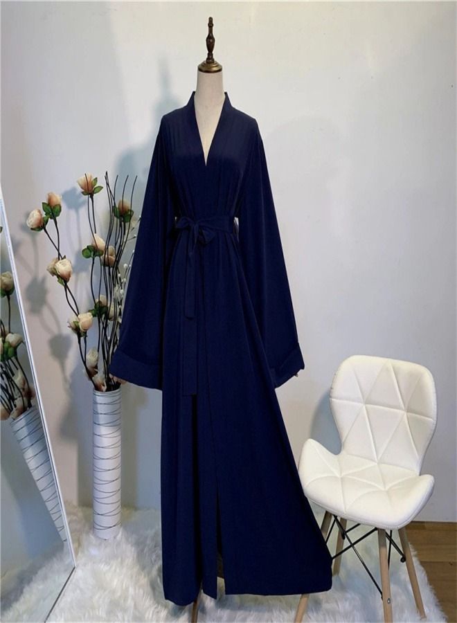 Loquat Solid Color Cardigan Gown Abaya Dark Blue - Image 1