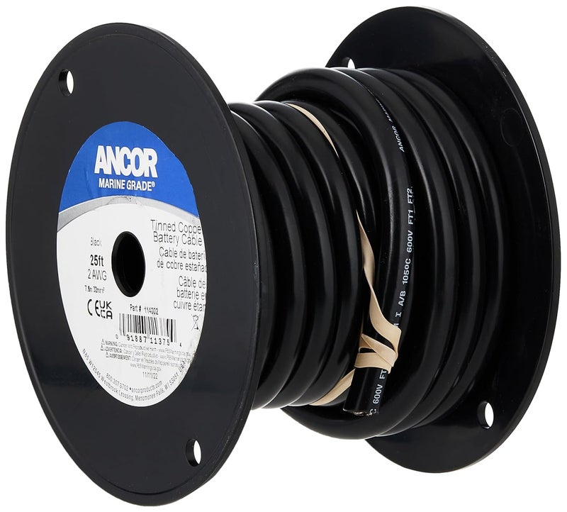 ancor 114002 Tinned Copper Battery Cable, 2 AWG (32mm2), Black - 25ft - Image 1