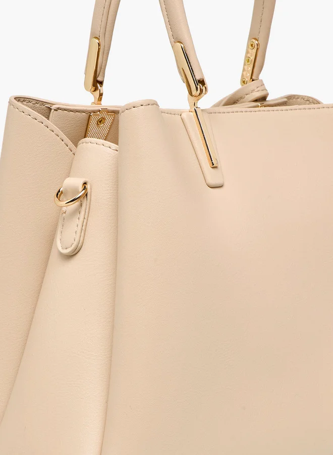 Flora Bella By Shoexpress Solid Tote Bag with Detachable Strap and Zip Closure