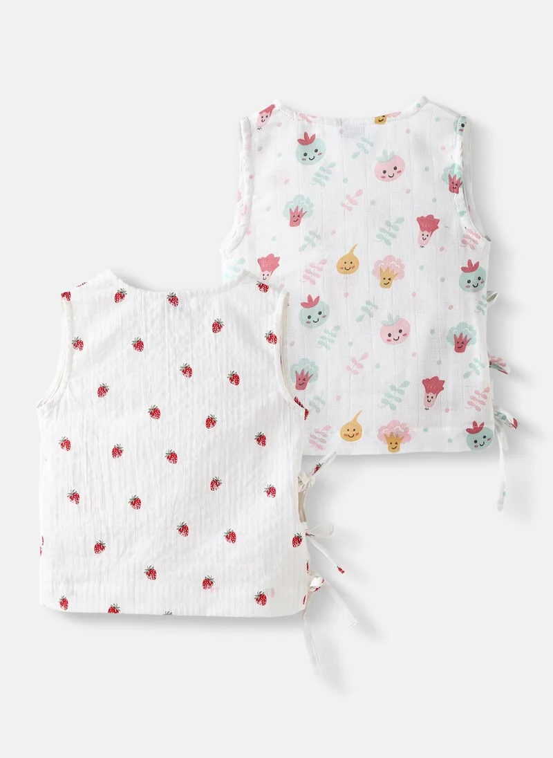 Nautinati Nautinati Girls Pack of 2 Cotton Printed Wrap V Neck Collar Jhabla