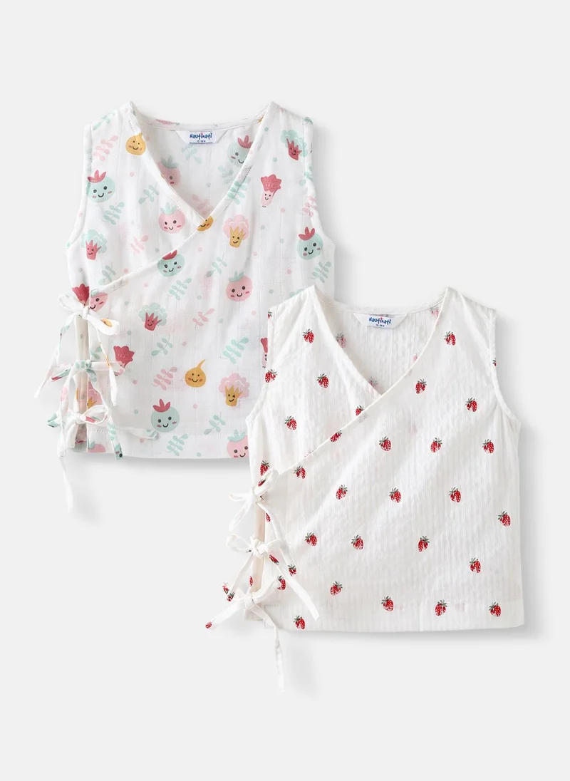 Nautinati Nautinati Girls Pack of 2 Cotton Printed Wrap V Neck Collar Jhabla