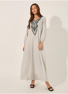 Lace Insert V-Neck A-Line Jalabyia