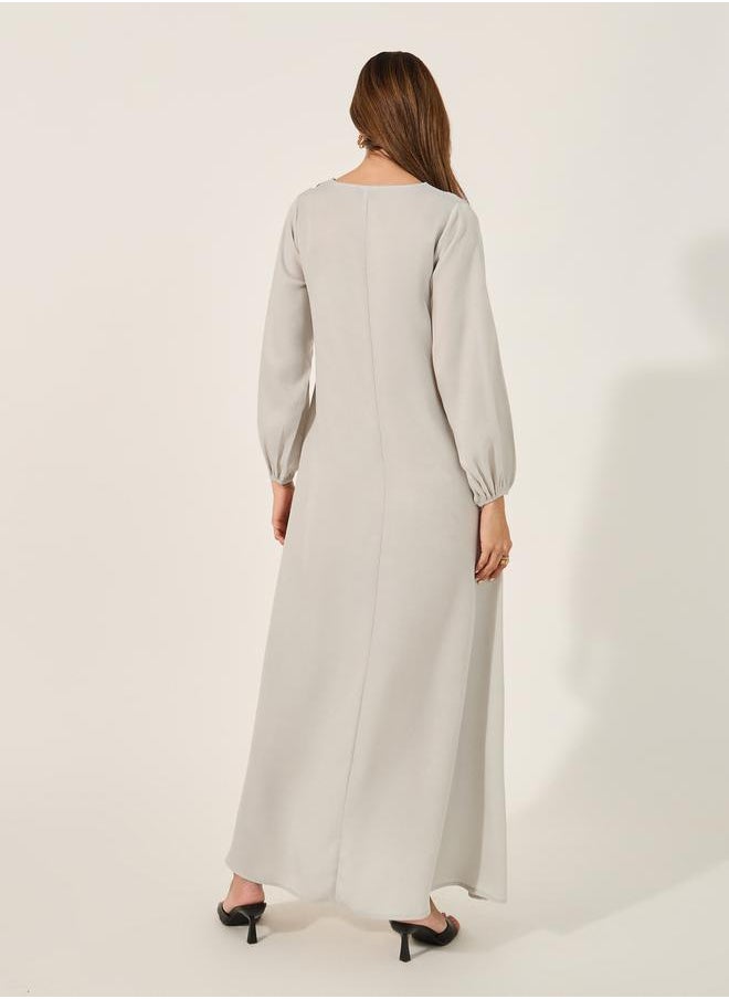Styli - Lace Insert V-Neck A-Line Jalabyia - Image 1