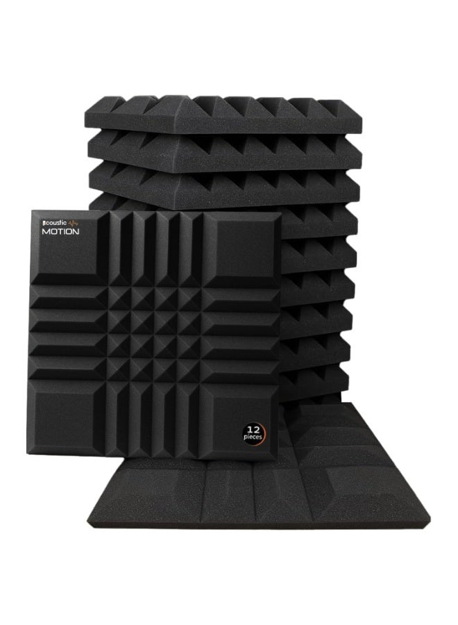 Acoustic Motion Acoustic Foam Panels-Sound Proof MIX 3X1 design Panel With Self-Adhesive Set Of 12 3X30X30Cm Dark Grey Stylish Acoustic Panels Basic For studio,recording,home,office,Acoustic Room Treatment - Image 1