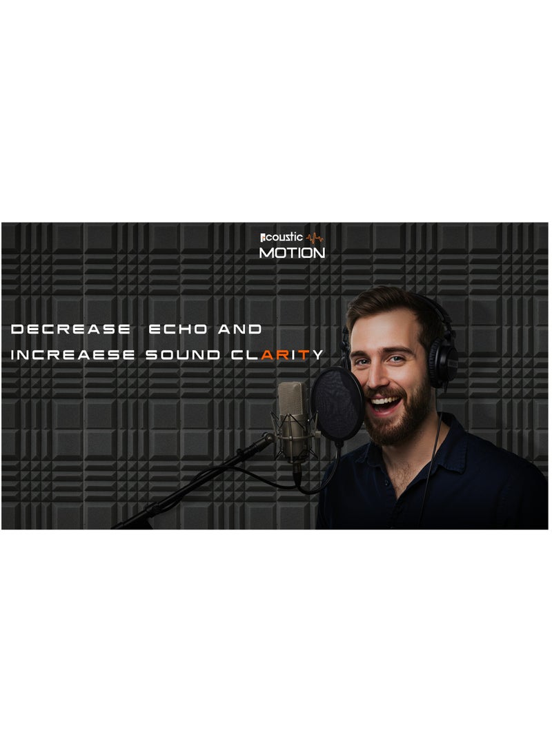 Acoustic Motion Acoustic Foam Panels-Sound Proof MIX 3X1 design Panel With Self-Adhesive Set Of 12 3X30X30Cm Dark Grey Stylish Acoustic Panels Basic For studio,recording,home,office,Acoustic Room Treatment - Image 4