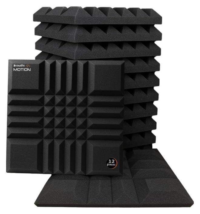 Acoustic Motion Acoustic Foam Panels-Sound Proof MIX 3X1 design Panel With Self-Adhesive Set Of 12 3X30X30Cm Dark Grey Stylish Acoustic Panels Basic For studio,recording,home,office,Acoustic Room Treatment - Image 1