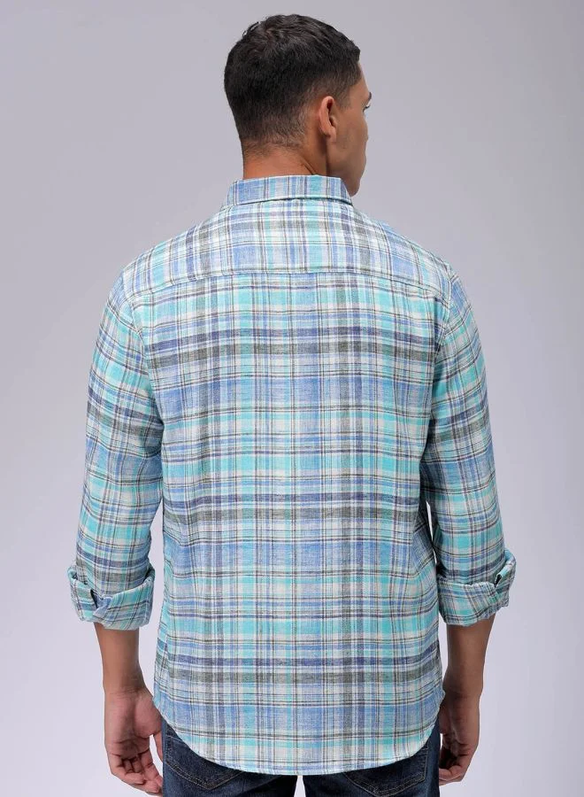 The Indian Garage Co Men Slim Fit Checkered Full Sleeves Cutaway Collar Casual Shirt