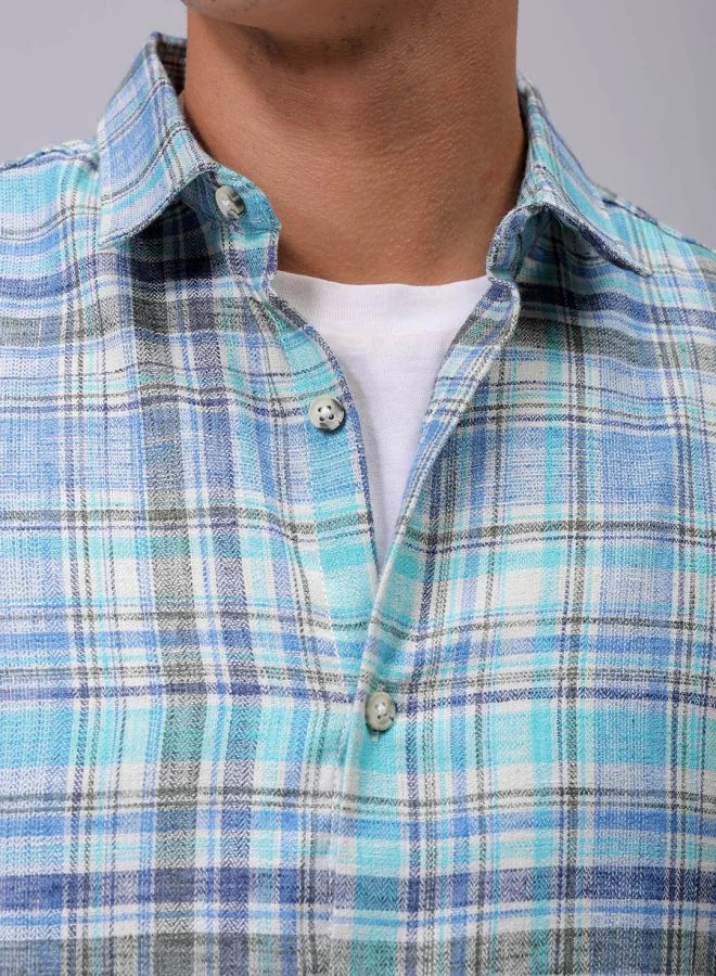 The Indian Garage Co Men Slim Fit Checkered Full Sleeves Cutaway Collar Casual Shirt