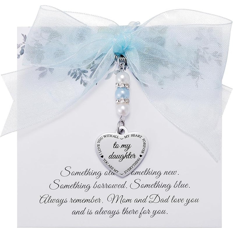 Ralukiia Something Blue Charm Gift for Bride from Mom and Dad, Blue Bridal Bouquet Charm, Daughter Wedding Gifts from Parents, Bridal Shower Gift - Image 1