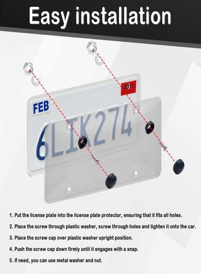 Wanheart 2Pcs Transparent License Plate Protectors - Unbreakable Clear License Plate Protecters with Screw (Tape C) - Image 4