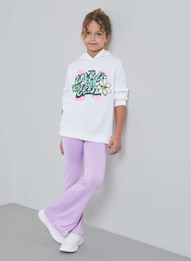 Styli Teen Girls Graphic Oversized Hoodie and Flare Leggings Set