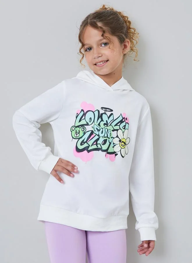 Styli Teen Girls Graphic Oversized Hoodie and Flare Leggings Set