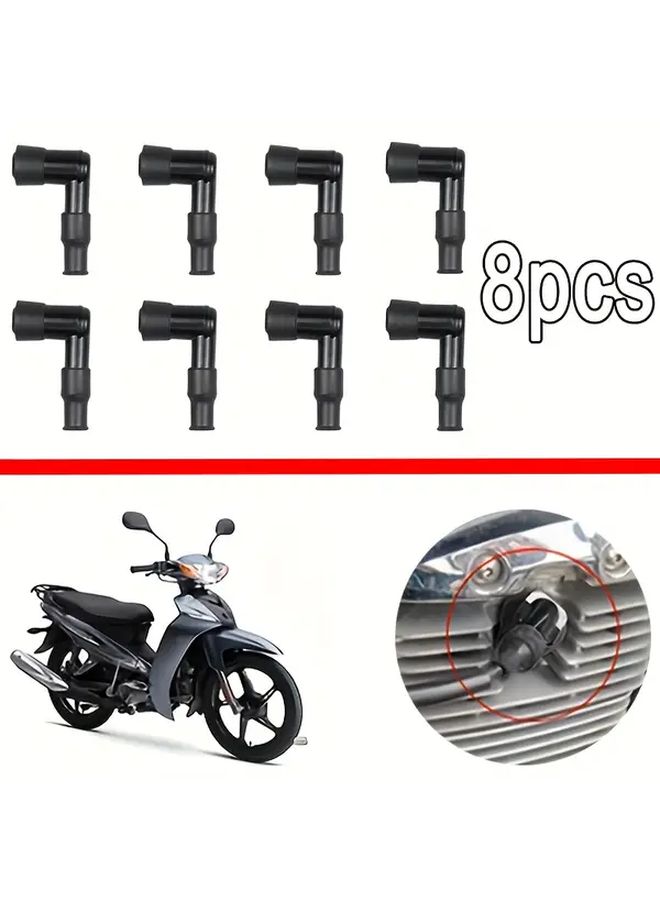 8pcs Durable Rubber Spark Plug Caps For Motorcycles And Scooters - Image 1