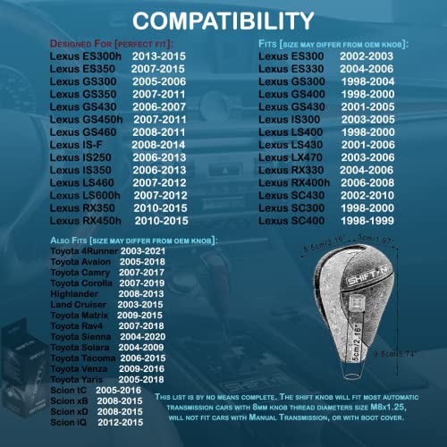 SHIFTIN Black Leather Carbon Pattern Gear Shift Knob Shifter for Lexus ES300h ES350 GS300 GS350 GS430 GS450h GS460 IS250 IS300 IS350 LS460 LS600h RX350 RX450h (Black Leather/Carbon Pattern) - Image 4