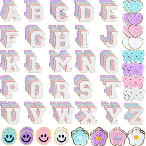 GAMYPET Chenille Letter Patches Self Adhesive Stickers for DIY 136 Pcs Fuzzy Cute Varsity Patches Embroidery Jackets Jeans Patches Gift Bag Decoration - Image 1