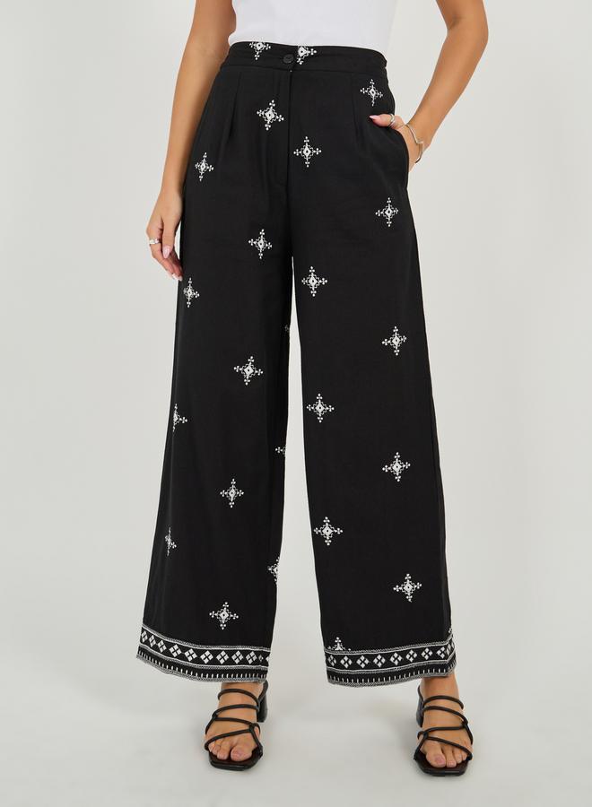 Styli Embroidered Pattern Straight Fit Pants  - Image 2