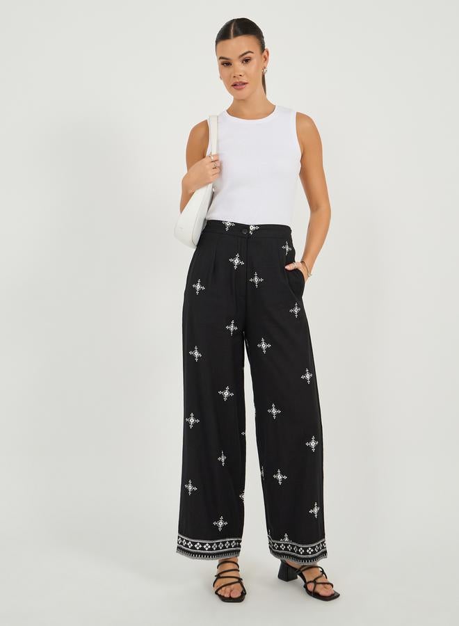 Styli Embroidered Pattern Straight Fit Pants  - Image 1