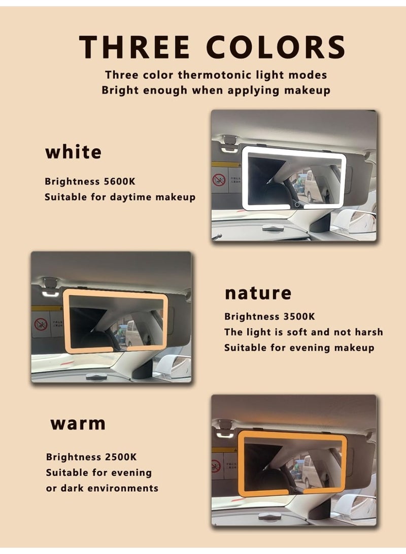 Halamine Car Vanity Mirror, Rechargeable Makeup Car Visor Mirror, Leds & 3 Light Modes, Universal Vanity Mirror for Car(Black) - Image 3