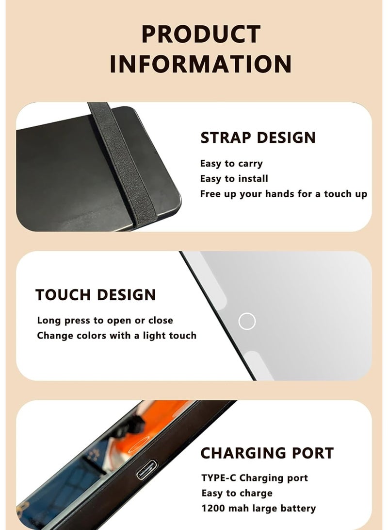 Halamine Car Vanity Mirror, Rechargeable Makeup Car Visor Mirror, Leds & 3 Light Modes, Universal Vanity Mirror for Car(Black) - Image 5