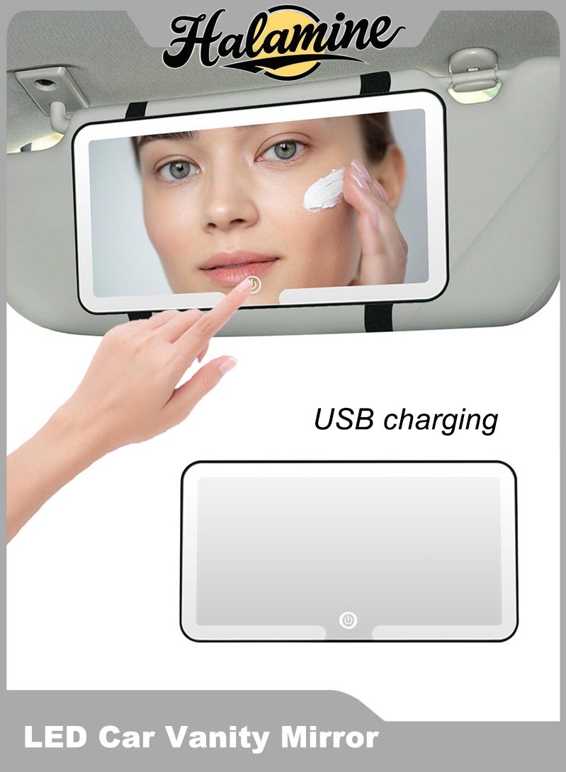 Halamine Car Vanity Mirror, Rechargeable Makeup Car Visor Mirror, Leds & 3 Light Modes, Universal Vanity Mirror for Car(Black) - Image 1