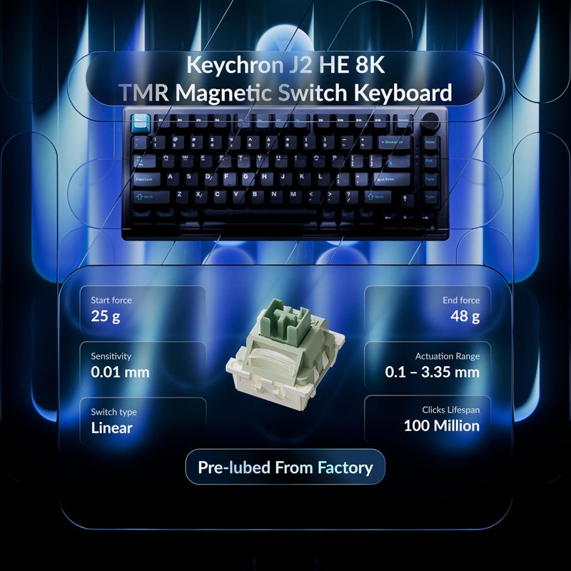 Keychron J2 HE TMR Wired Gaming Keyboard Volume Knob, 8000Hz Rapid Trigger Launcher Web with RGB Hot-Swappable Ultra-Fast Lime Magnetic Switch, Non-Shine-Through PBT for Mac Windows Linux - 75% Layout - Image 2