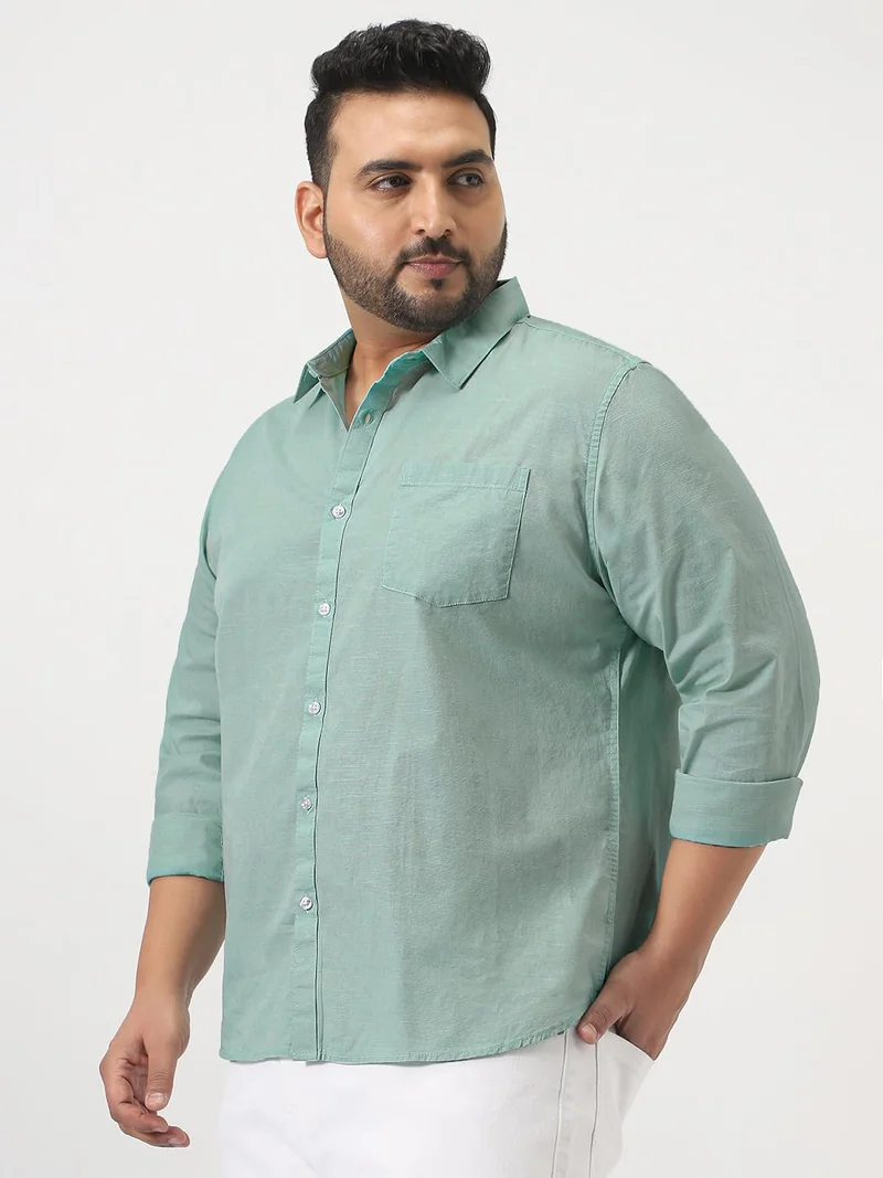 أوربانو فاشن Urbano Plus Men's Mint Cotton Full Sleeve Regular Fit Casual Solid Slub Shirt with Spread Collar