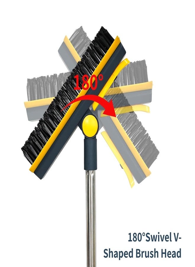 AIMERS 3-in-1 Adjustable 180° Swivel Grout Cleaning Brush Long Handle Floor Scrub Brush with Rubber Squeegee & V-Shaped Bristles, Ideal for Kitchens, Bathrooms, Garage, Swimming Pool, and More - Image 5