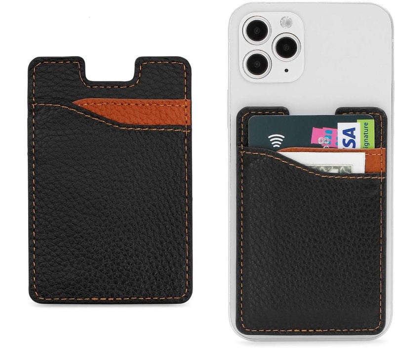 ClickCase حافظة بطاقات ائتمان جلدية خشن لمترو، لحافظة خلفية للهاتف المحمول أو العلبة، أكمام لاصقة ملصقة على محفظة جيب لهاتف سامسونج جالاكسي F22 (أسود) - Image 1