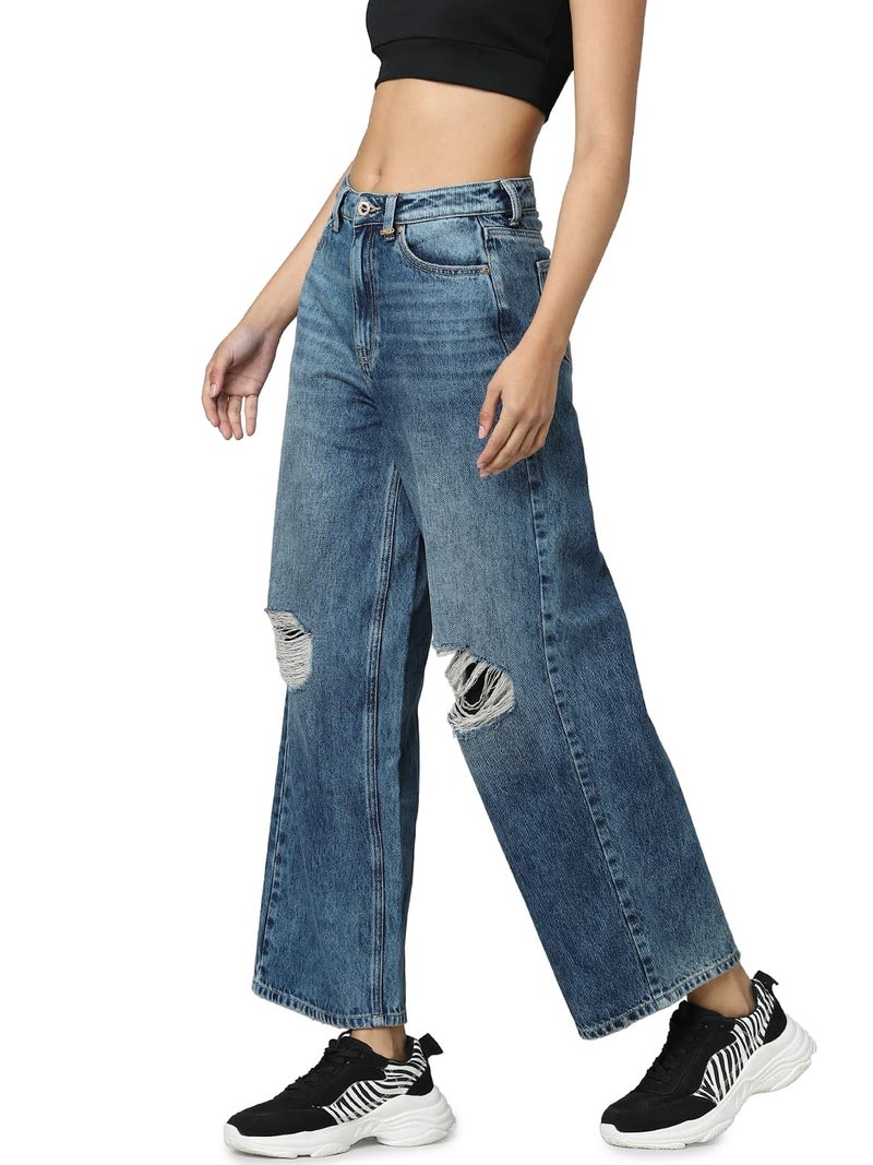 ONLY Wide Leg Jeans(242288501_Medium Blue Denim_30) - Image 4