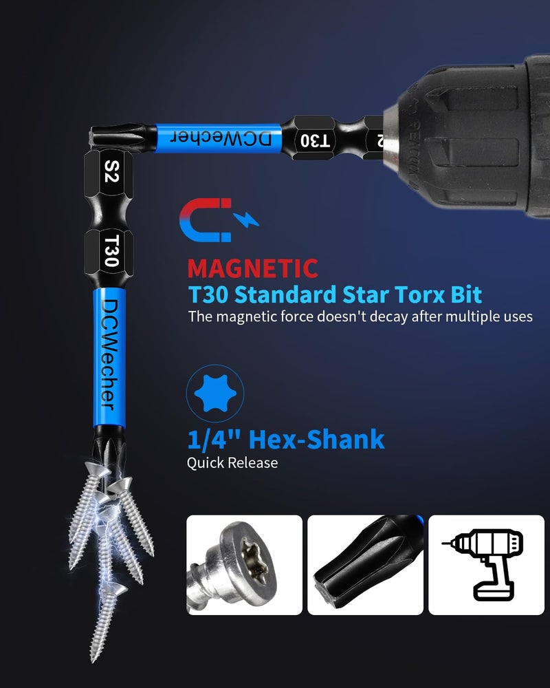 DCWecher 10-Pack T30 Torx Bit, Impact T-30 Torx Bit, Profession Torx Bits 2 in Magnetic, T 30 Torx Bit S2 Steel, Star Bits 1/4'' Hex-Shank with Bit Holder, Great for DIY Car Repair, Furniture Installation - Image 5