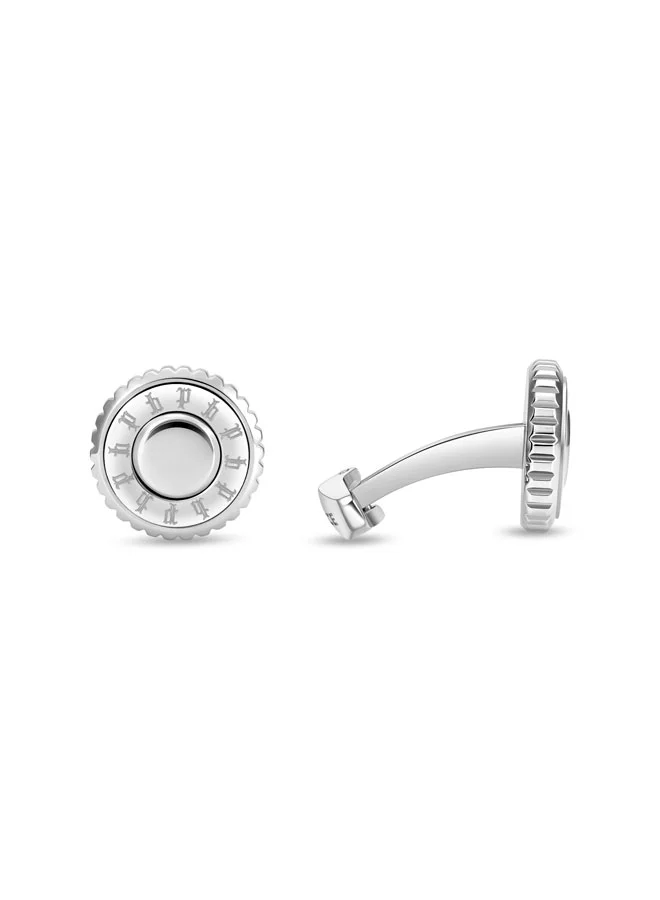 بوليس Fluted Silver Multi Pattern Emblem Cufflinks for Men