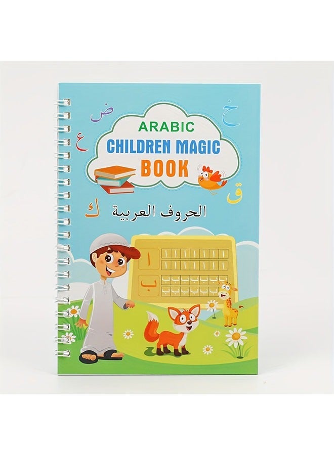 مجموعة من 4 قطع من دفاتر الكتابة اليدوية العربية للأطفال، تتضمن تعلم الرياضيات والأرقام والأبجدية والرسم، مع قلم - Image 4