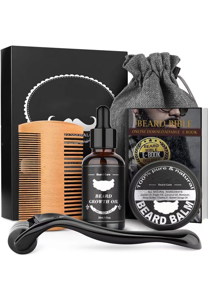 Laseta 5PCS Beard Growth Care Essential Oils Set ,Comb, Beard Growth Oil and Balm-Gifts for Men Husband Boyfriend  - Image 1