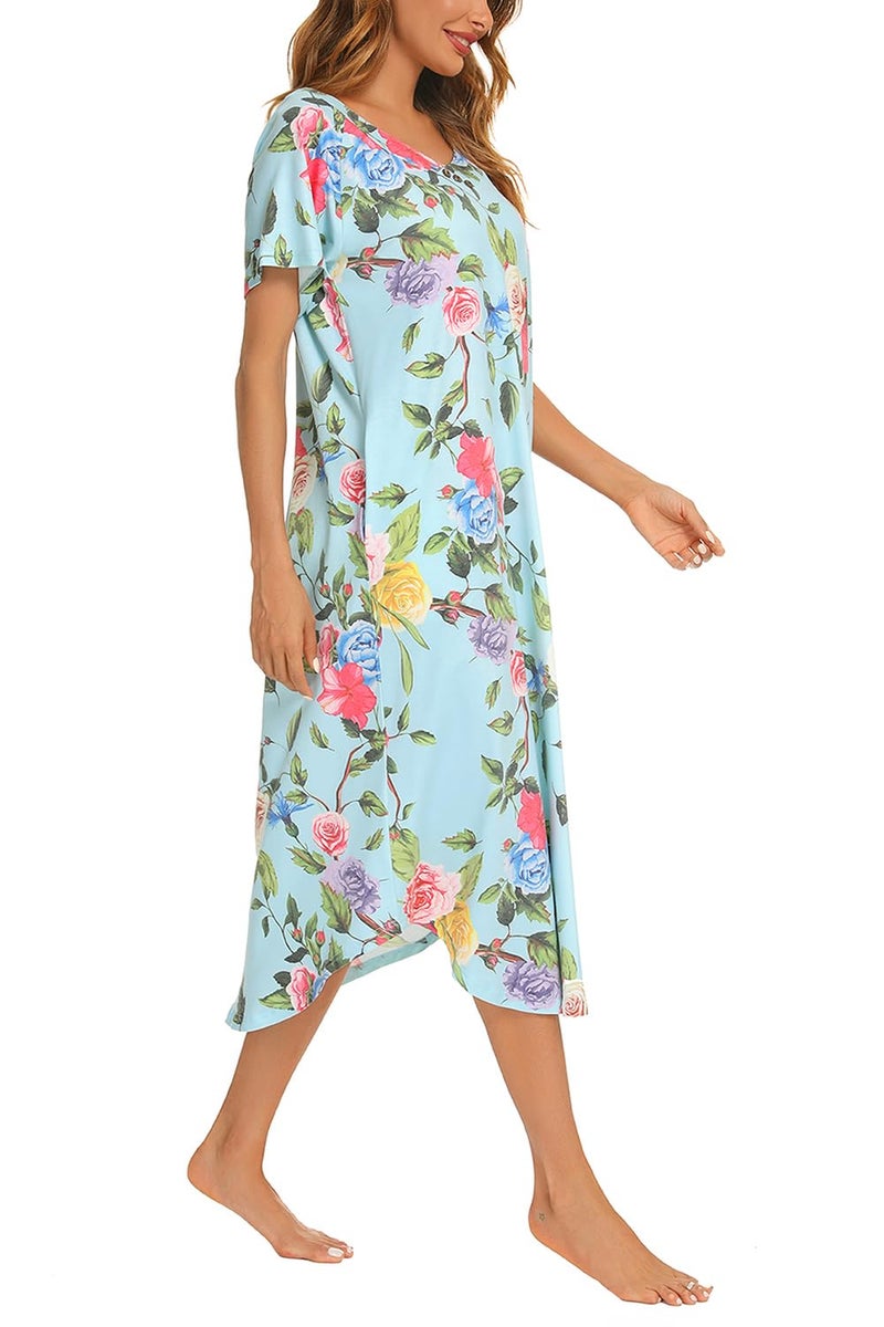 YOZLY Nightgowns for Women Short Sleeve Long Night Gowns Soft V Neck Sleepwear with Pockets, Flowers, XX-Large - Image 4