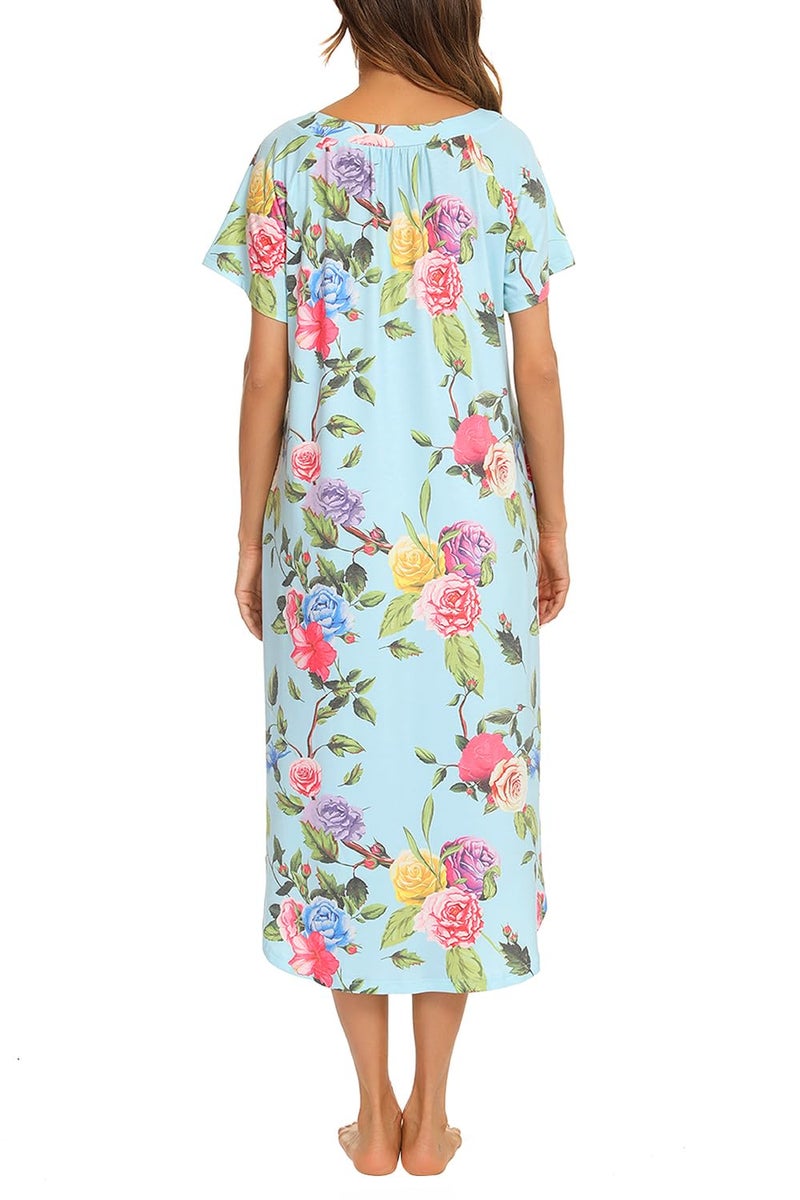 YOZLY Nightgowns for Women Short Sleeve Long Night Gowns Soft V Neck Sleepwear with Pockets, Flowers, XX-Large - Image 5