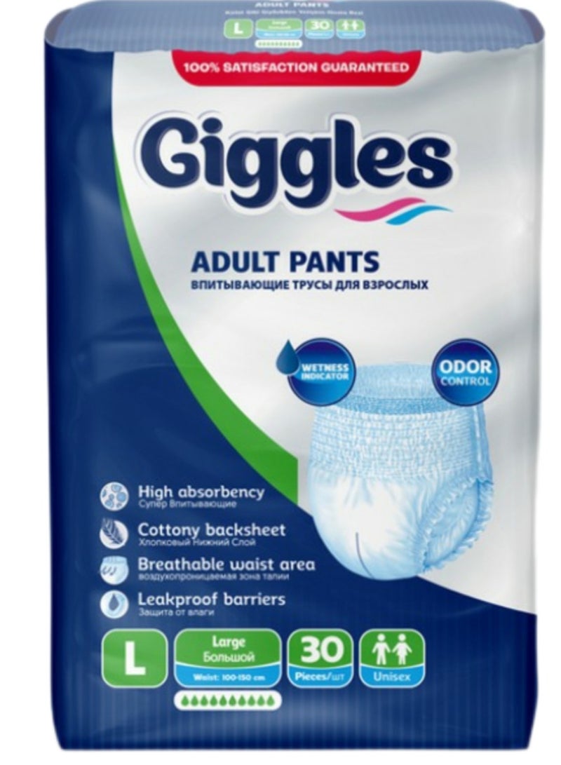 giggles Adult Pants Diaper, Size Large, 30 Count Turkish Made With Wetness Indicator And Odor Control - Image 1