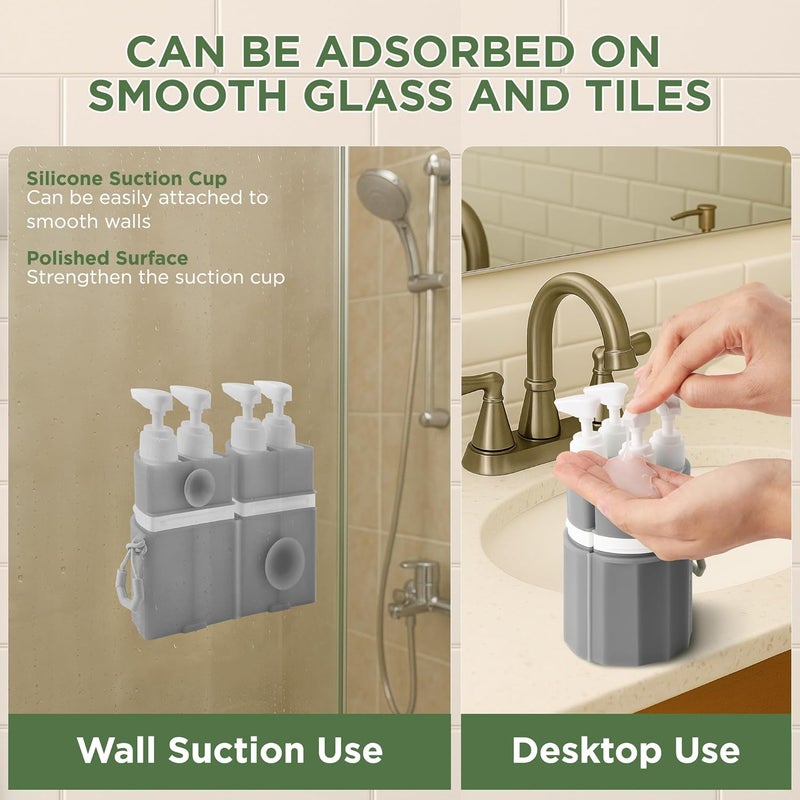 SESENSE 4-in-1 Travel Bottles for Toiletries, TSA Approved Travel Size Toiletries, Leak Proof Refillable Travel Size Shampoo and Conditioner Sets with Wall-Mountable Suction Cup, Gray - Image 3