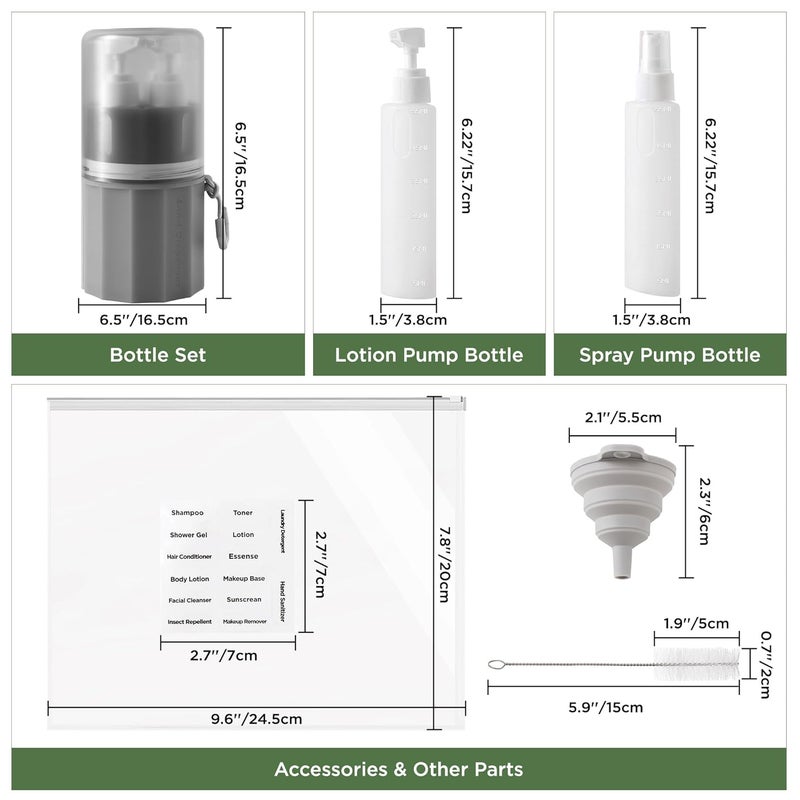 SESENSE 4-in-1 Travel Bottles for Toiletries, TSA Approved Travel Size Toiletries, Leak Proof Refillable Travel Size Shampoo and Conditioner Sets with Wall-Mountable Suction Cup, Gray - Image 2