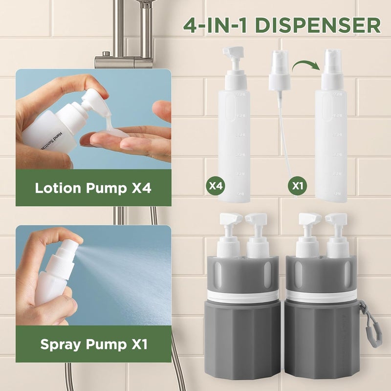 SESENSE 4-in-1 Travel Bottles for Toiletries, TSA Approved Travel Size Toiletries, Leak Proof Refillable Travel Size Shampoo and Conditioner Sets with Wall-Mountable Suction Cup, Gray - Image 5