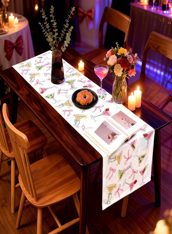 Tmtains Martini Table Runner A Tini Bit Older Birthday Party Decoration for Women Bow Olive Cocktail Bachelorette Bridal Shower Martini Themed Party Decorations for Dining Room Home Island Table Decor - Image 2