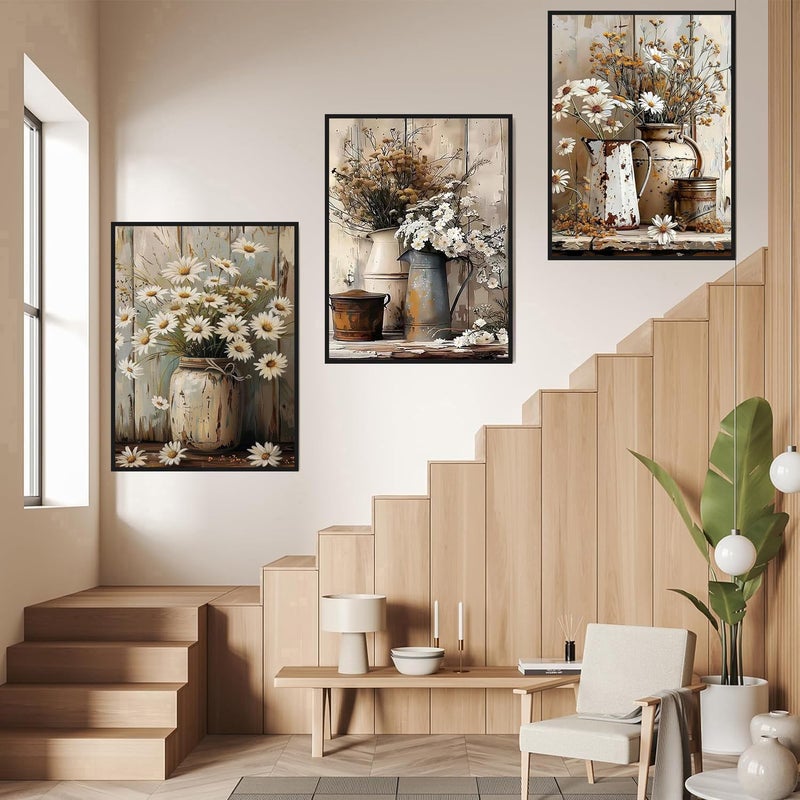 croshom Diamond Art Kits for Adults, 3 Packs Rustic Flowers Diamond Art Painting Kits for Adults Beginners, 5D DIY Full Drill Gem Craft for Adult Gifts, Home Wall Decor 12" x 16" - Image 3