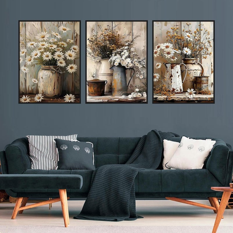 croshom Diamond Art Kits for Adults, 3 Packs Rustic Flowers Diamond Art Painting Kits for Adults Beginners, 5D DIY Full Drill Gem Craft for Adult Gifts, Home Wall Decor 12" x 16" - Image 2