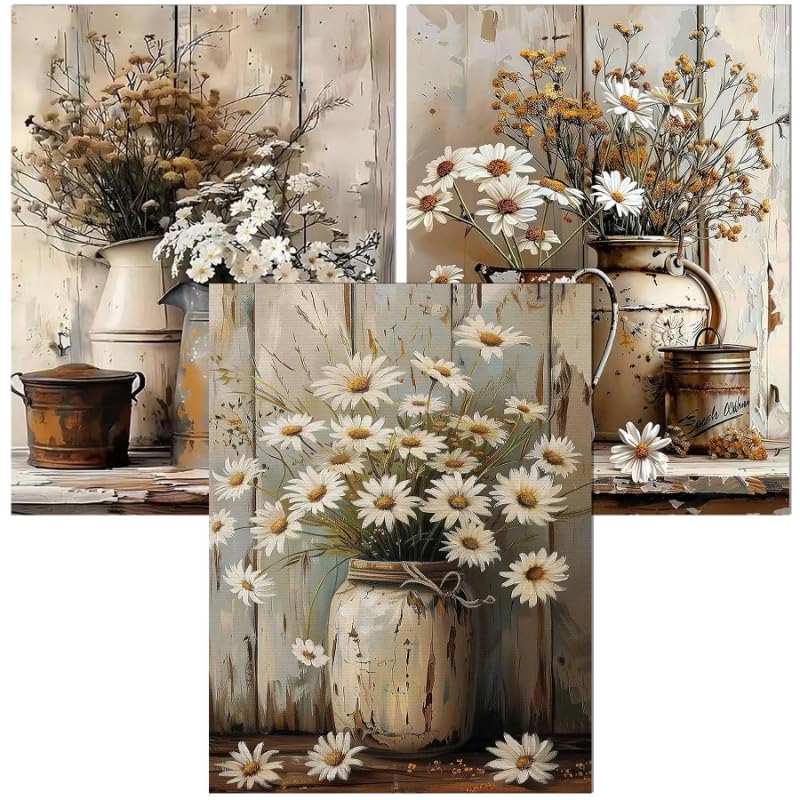 croshom Diamond Art Kits for Adults, 3 Packs Rustic Flowers Diamond Art Painting Kits for Adults Beginners, 5D DIY Full Drill Gem Craft for Adult Gifts, Home Wall Decor 12" x 16" - Image 1