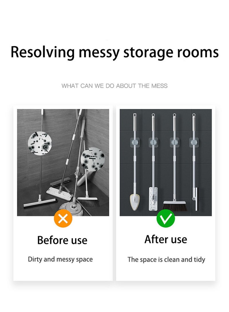 Wall Mounted Mop Holder 6-Pack No-Drill Installation Heavy Duty Adhesive for Mops Brooms Cleaning Tools Kitchen Bathroom Organization Daily Use - Image 2