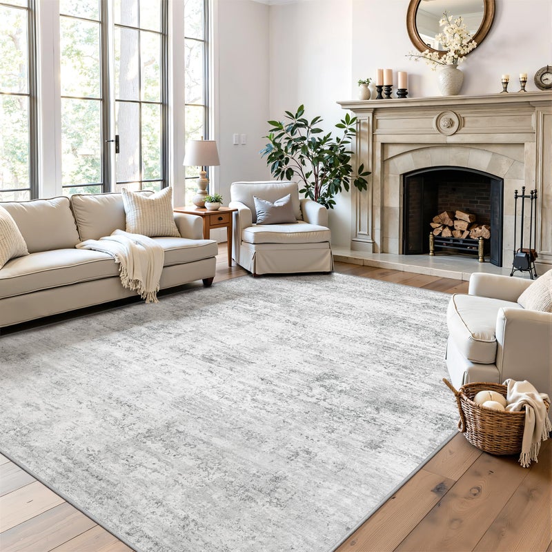 Art&Tuft Washable Rugs 5x7 - Stain Resistant Anti-Slip Backing Abstract 5x7 Area Rugs for Living Room, Foldable Machine Washable Area Rug(5'x7', Grey) - Image 2